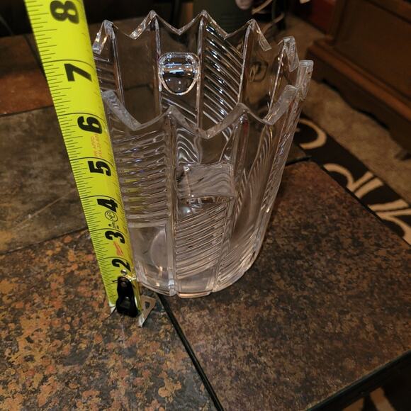 Vintage Bohemian Czech Cut Glass Ice Bucket Vase Etched Crystal 7" - Picture 8 of 11
